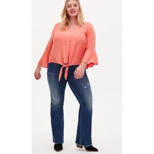 TORRID Medium Wash Blue Mid-Rise Waist Distressed Raw Hem Flare Leg Jeans 20S